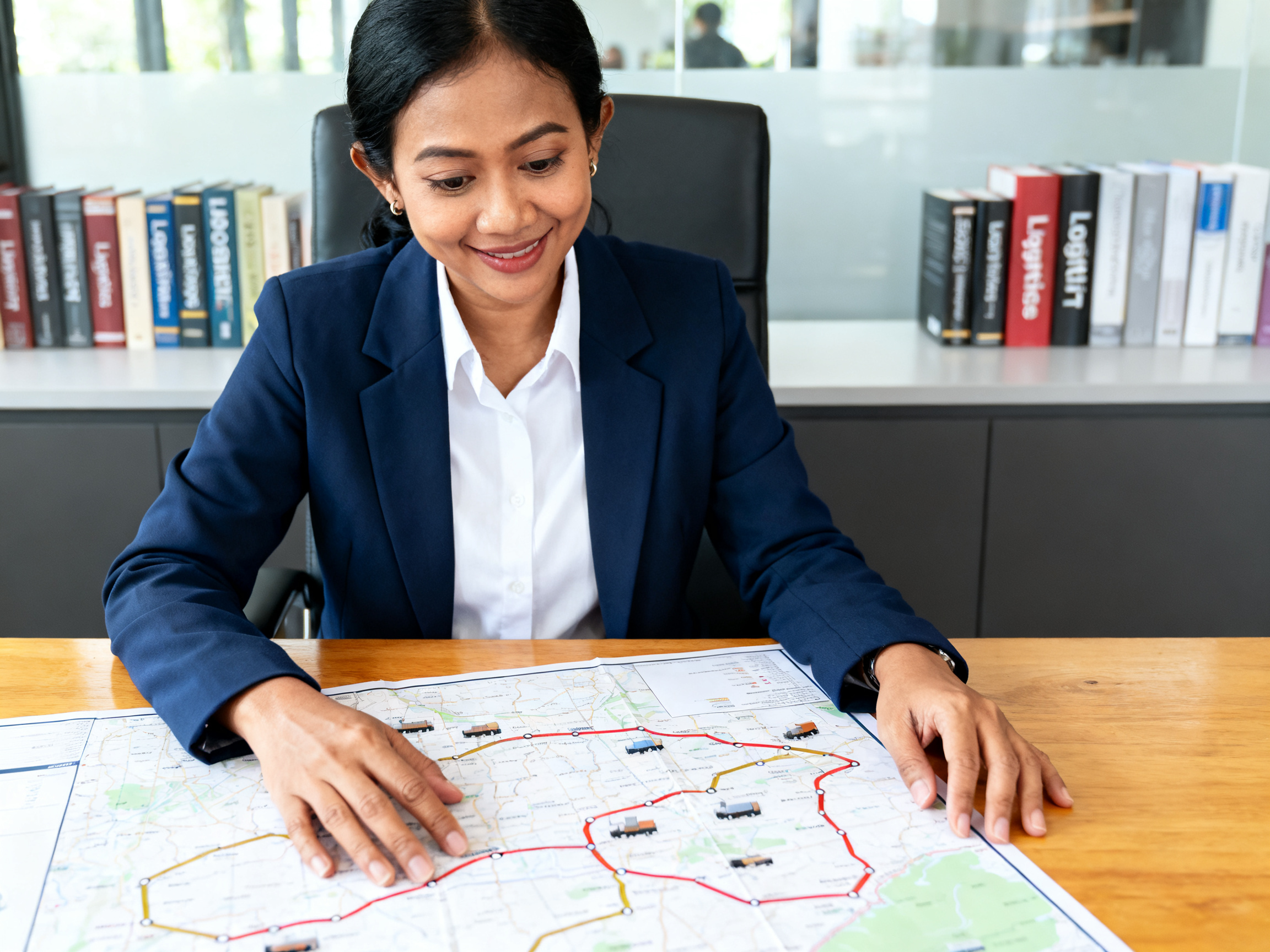 kisah sukses tokoh inspiratif melihat peta rute logistik dalam rapat strategi